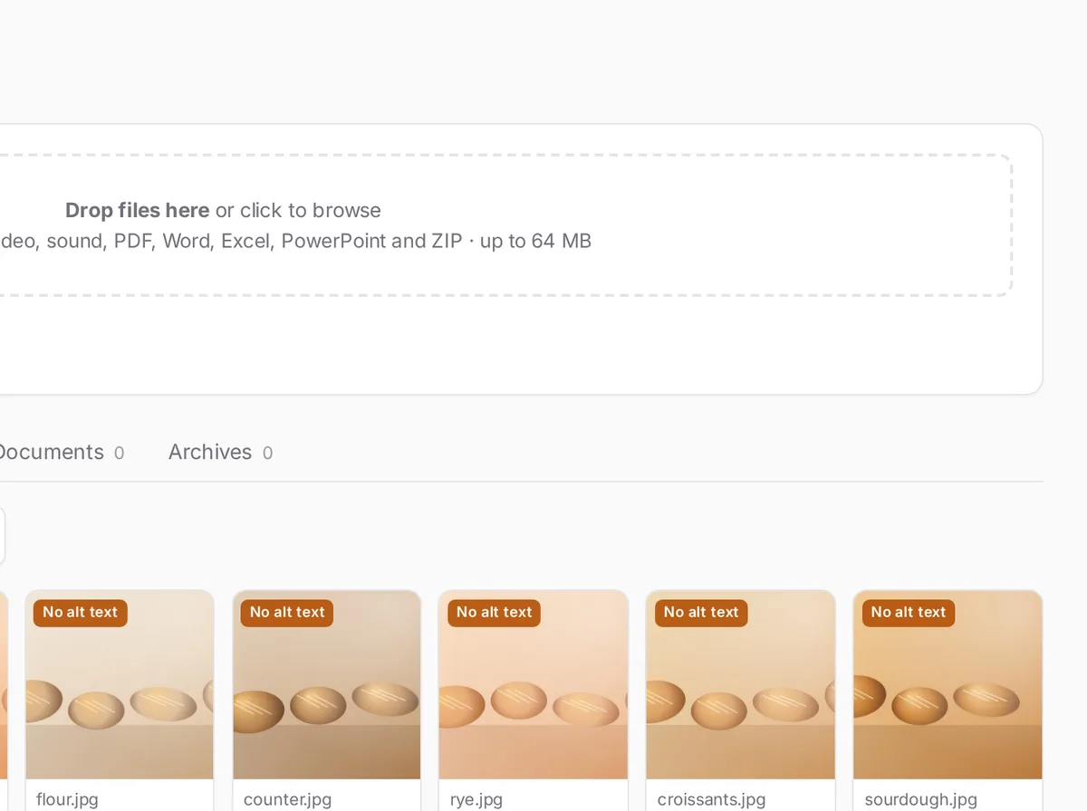 Media library in the Webfaze Console.